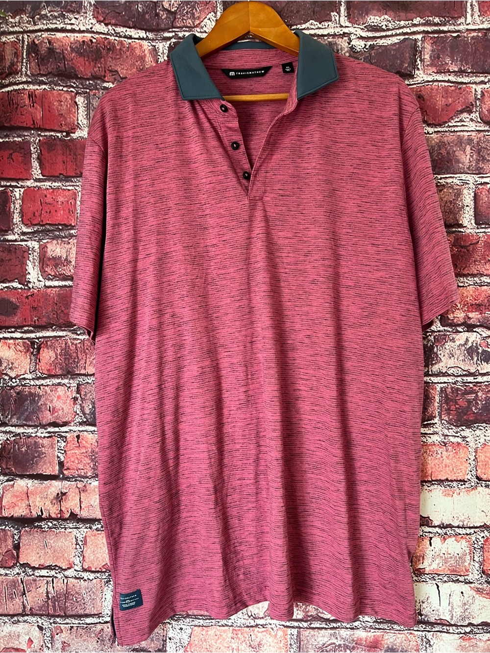 Travis Mathew Heathered Pink Polo with Dark Gray Contrast Collar